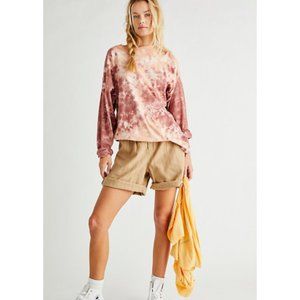 Free People Be Free Tie-Dyed Long-Sleeve T-Shirt Cabernet Combo Medium NWT